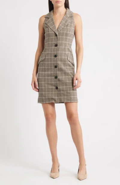 Vince Camuto Windowpane Plaid Coat Dress In Gray