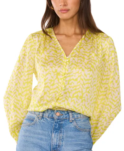 Vince Camuto Women's Abstract-print V-neck Top In Lime Green