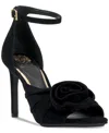 Vince Camuto Adaline Womens Satin Rosette Heels In Black Suede