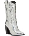 Vince Camuto Alisah Square Toe Western Boot In Silver Crinkle Metallic