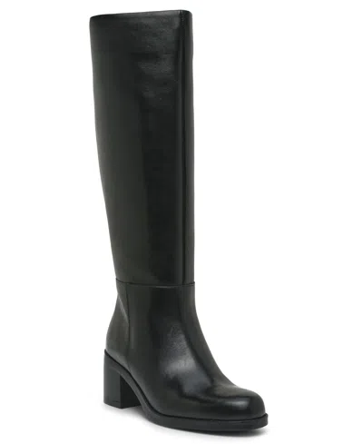 Vince Camuto Women's Ammar Wide-calf Block Heel Boots In Black Leather