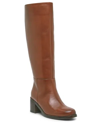 Vince Camuto Women's Ammar Wide-calf Block Heel Boots In Brandy Leather