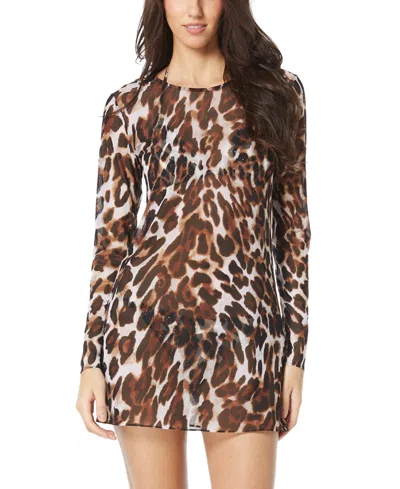 Vince Camuto Women's Animal-print Dress Swim Cover-up In Black,brown