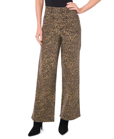 Vince Camuto Women's Animal-print Wide Leg Printed Denim Pants In Animal Print