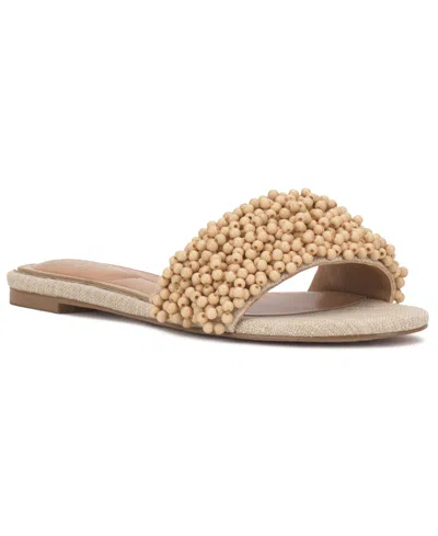 Vince Camuto Balea Beaded Band Flat Sandals In Brown