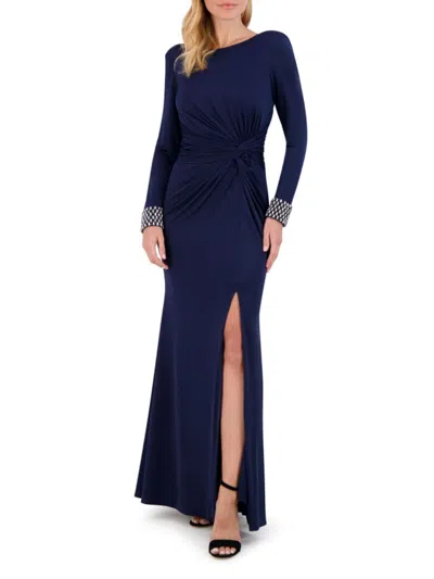 Vince Camuto Women's Beaded Cuff Long-sleeve Gown In Blue