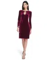Vince Camuto Beaded Keyhole Long Sleeve Velvet Dress In Burgundy