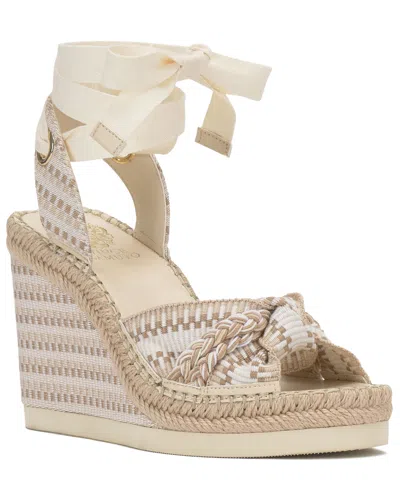 Vince Camuto Bealie Woven Lace Up Wedge Sandals In Neutral