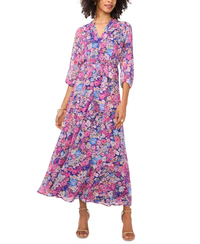 Vince Camuto Women's Belted Floral-print Maxi Dress In Classic Navy