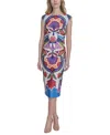 Vince Camuto Petite Placement-print Cap-sleeve Midi Dress In Blue