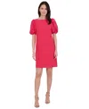 Vince Camuto Plus Size Puff-sleeve Stretch Crepe Shift Dress In Pink