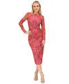 Vince Camuto Women's Bodycon Mesh-sleeve Ruched Dress In Pmu