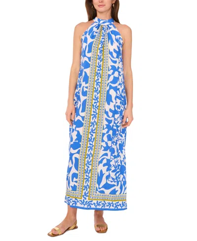 Vince Camuto Women's Border-print Sleeveless Halter Maxi Dress In True Blue