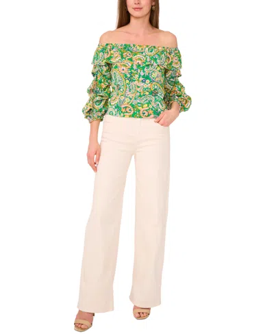 VINCE CAMUTO WOMEN'S OFF-THE-SHOULDER BUBBLE 3/4-SLEEVE TIE-FRONT BLOUSE