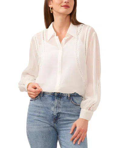 Vince Camuto Women's Button-down Pointelle Top In New Ivory