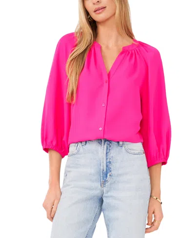 Vince Camuto Women's Button Front 3/4-puff Sleeve Top In Hot Pink