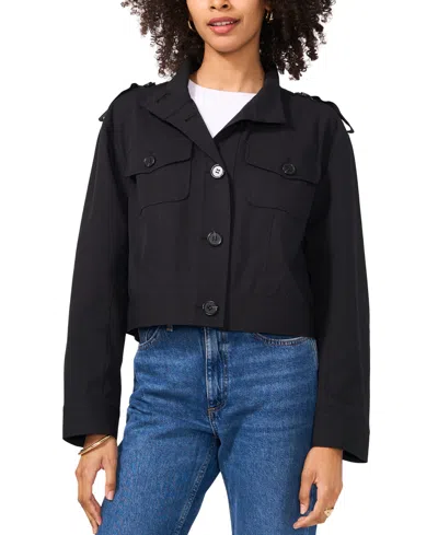 Vince Camuto Women's Button-front Cropped Jacket In Rich Black