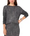 Vince Camuto Womens Metallic Cable Knit Crewneck Sweater In Medium Heather Grey