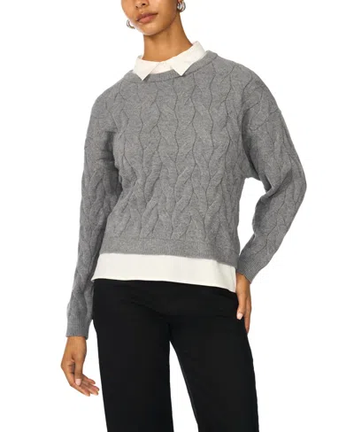 Vince Camuto Women's Cable Knit Two-fer Oversized Sweater In Gray