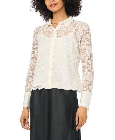 Vince Camuto Women's Collared Button-front Knit Blouse In New Ivory