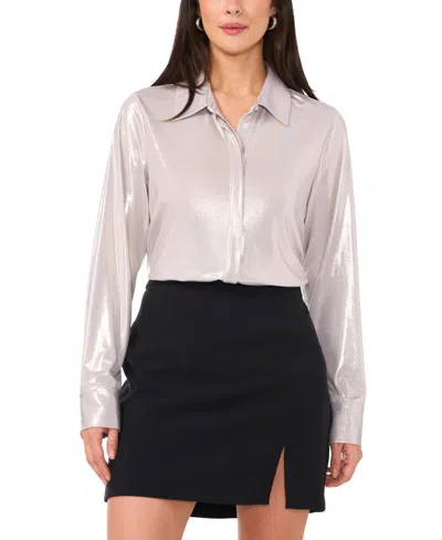 Vince Camuto Womens Collar Metallic Button-down Top In Cool Gold