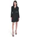 Vince Camuto Rhinestone Detail Long Sleeve Stretch Crepe Dress In Black