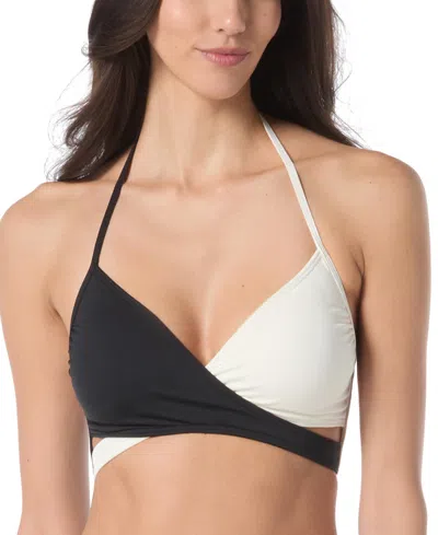 Vince Camuto Women's Colorblocked Cross-front Bikini Top In Black,cream