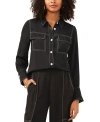 Vince Camuto Women's Contrast Stitch Button Front Collared Blouse In Rich Black