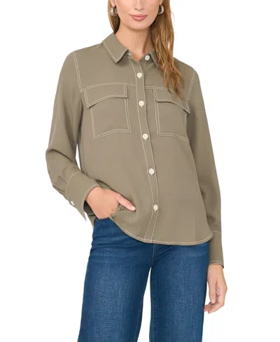 Vince Camuto Contrast Stitch Shirt In Brown