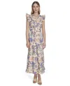 Vince Camuto Women's Cotton Printed V-neck Ruffled Midi Dress In Multi