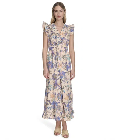 Vince Camuto Women's Cotton Printed V-neck Ruffled Midi Dress In Multi