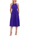 Vince Camuto Halter Neck Cotton Eyelet Midi Dress In Blue