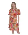 Vince Camuto Petite Cotton Floral-print Puffed-sleeve Dress