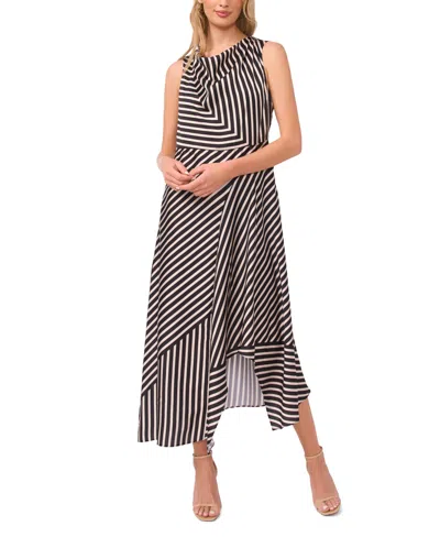 Vince Camuto Stripe Cowl Neck Sleeveless Maxi Dress In Black