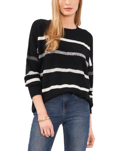 VINCE CAMUTO WOMEN'S COZY CREWNECK SEQUIN-STRIPE LONG-SLEEVE SWEATER