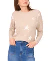 Vince Camuto Womens Cozy Crewneck Star Print Dropped Shoulder Sweater Xxs 3x In Neutral