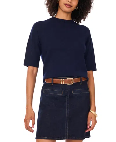 Vince Camuto Women's Cozy Mock Neck Short-sleeve Sweater In Blue