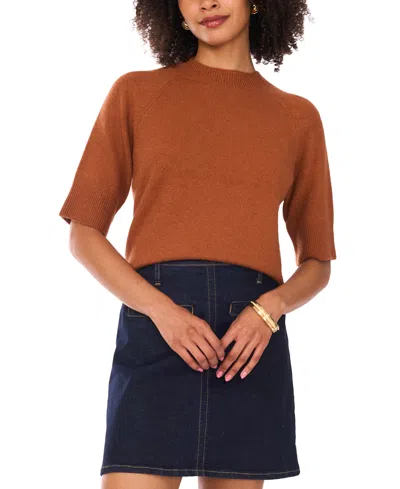 Vince Camuto Women's Cozy Mock Neck Short-sleeve Sweater In Brown