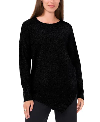 Vince Camuto Womens Asymmetric Knit Crewneck Sweater In Rich Black