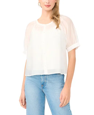 Vince Camuto Women's Crewneck Button Down Short-sleeve Flowy Top In White