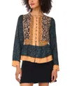 Vince Camuto Mixed Print Peplum Detail Button-up Shirt In Green