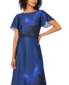 Vince Camuto Flutter Sleeve Round Neck Blouse In Blue