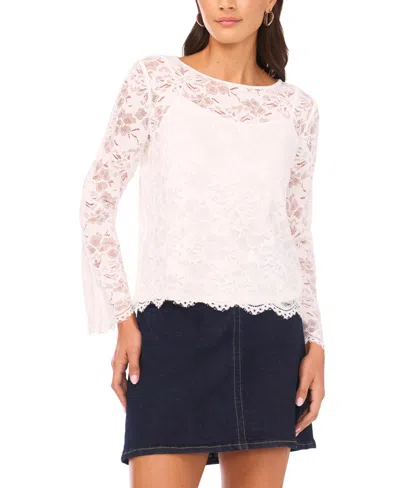 Vince Camuto Flare Sleeve Crop Blouse In White