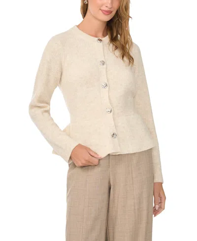 Vince Camuto Women's Crewneck Long-sleeve Peplum Cardigan In Neutral