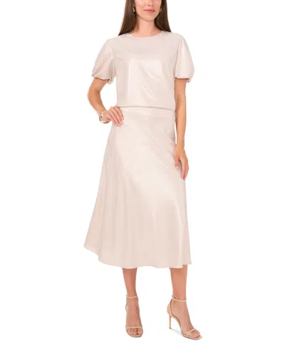 Vince Camuto Womens Crewneck Puff Sleeve Top Bias Cut A Line Midi Skirt In Birch