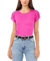Vince Camuto Flutter Sleeve Mesh Top In Hot Pink