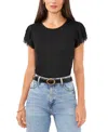 Vince Camuto Flutter Sleeve Mesh Top In Rich Black