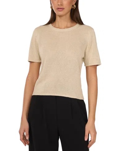 Vince Camuto Women's Crewneck Short-sleeve Shimmer Sweater In Pale Sand Silver