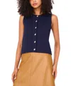 Vince Camuto Sleeveless Button Up Crewneck Top In Blue