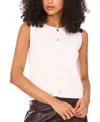 Vince Camuto Sleeveless Button Up Crewneck Top In White